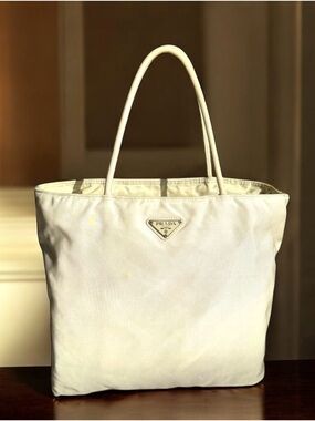 PRADA Tessuto Nylon Tote Shoulder Bag Vanilla Cream
